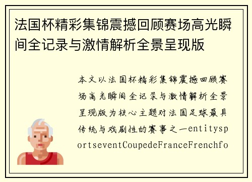 法国杯精彩集锦震撼回顾赛场高光瞬间全记录与激情解析全景呈现版